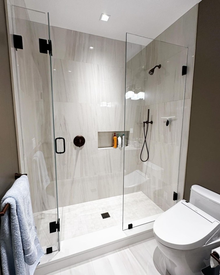 Frameless shower glass installation in Grand Junction bathroom