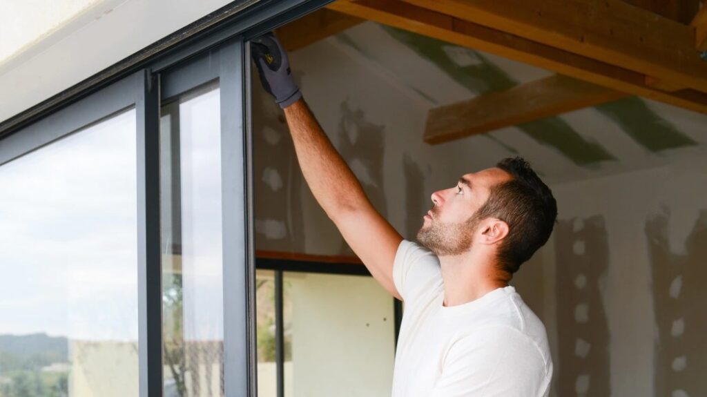 Technician performing emergency window repair in Grand Junction home