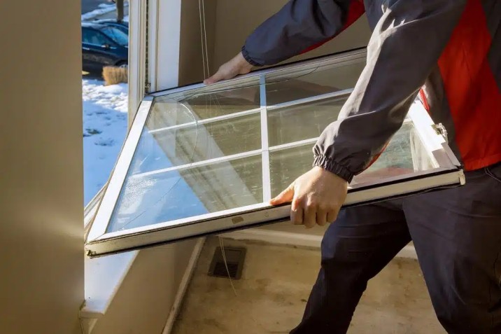 Professional technician performing emergency same-day window glass repair and replacement in Glenwood Springs Colorado.