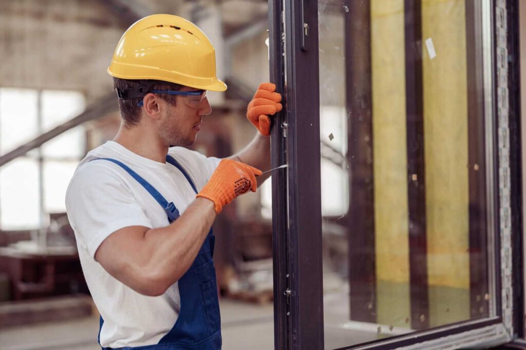 rofessional technician repairing a commercial glass door in Rifle, Colorado.