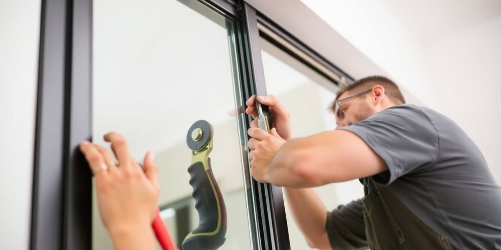 Technician adjusting a door for proper alignment in Grand Junction