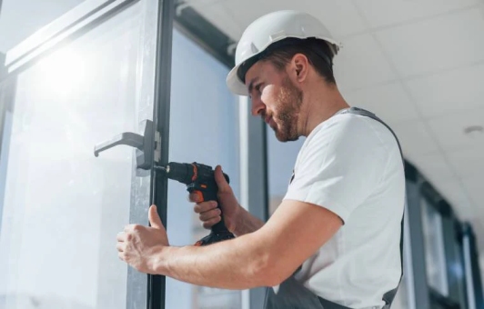 Technician installing commercial windows in Grand Junction