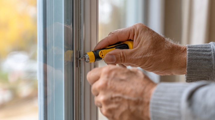 Technician repairing a glass door latch problem in Grand Junction
