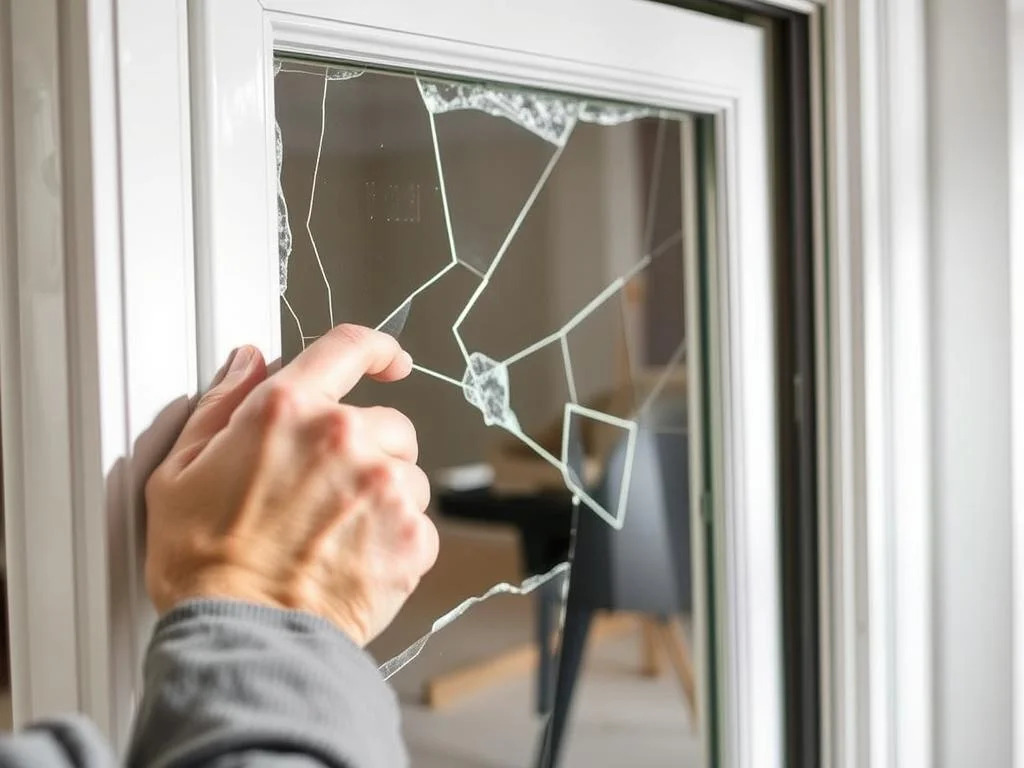 Professional technician repairing broken window glass at a property in Glenwood Springs, Colorado.